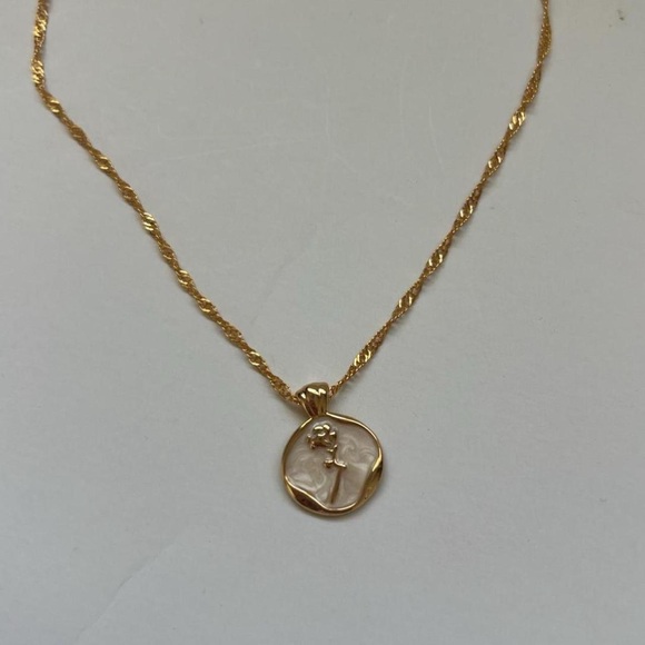 Gold Plated White Wax Seal Rose Pendant Necklace - Picture 2 of 4